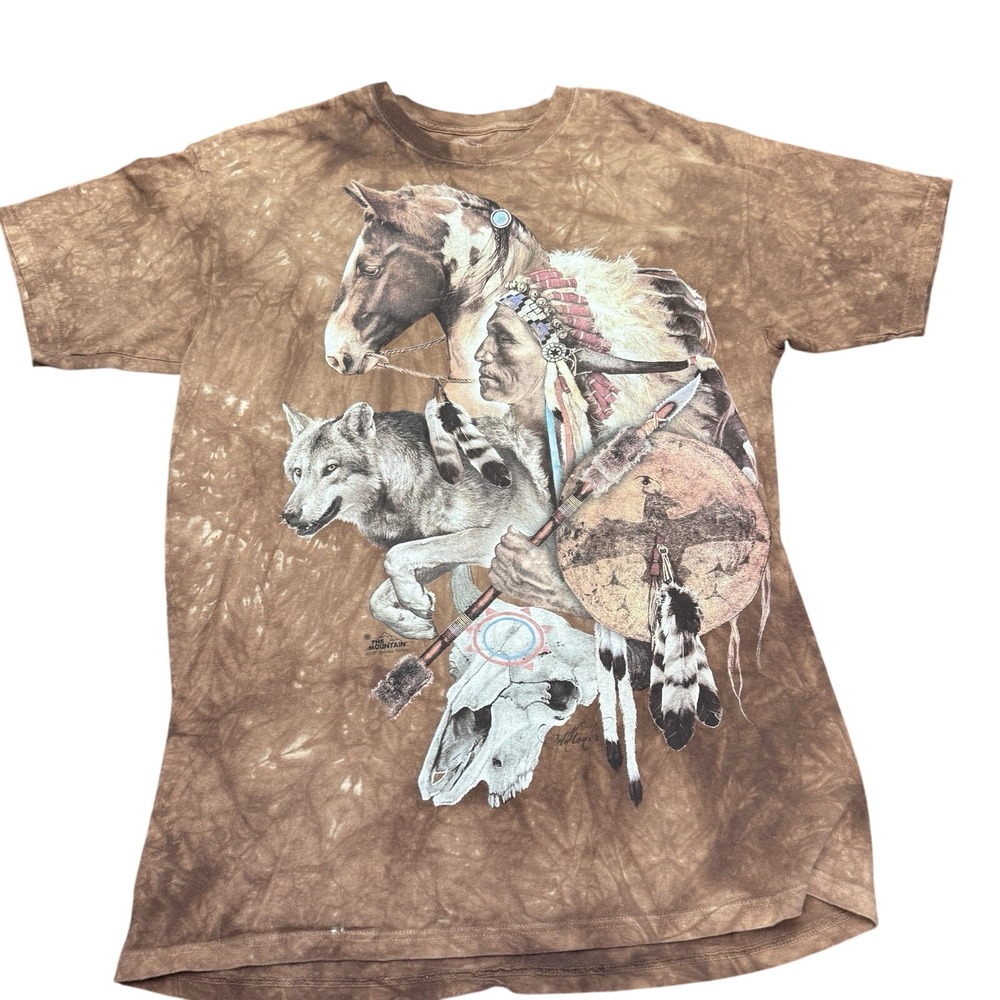 The Mountain Native American Horse Wolves Skull Tie Dye Shirt Men's Size XL
